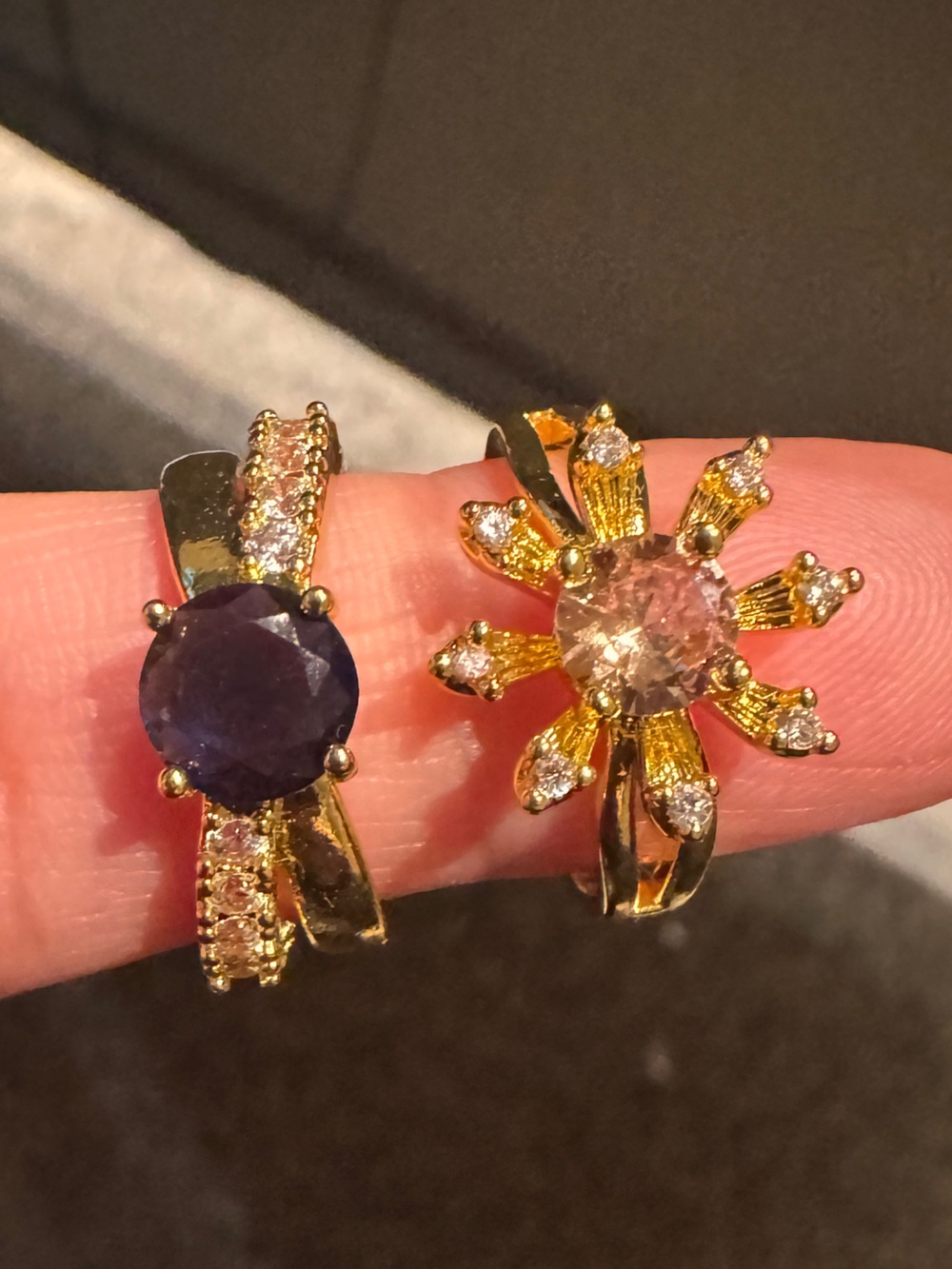 2 Rings Sunflower and Sapphire-Accent Ring Set - Women Jewelry